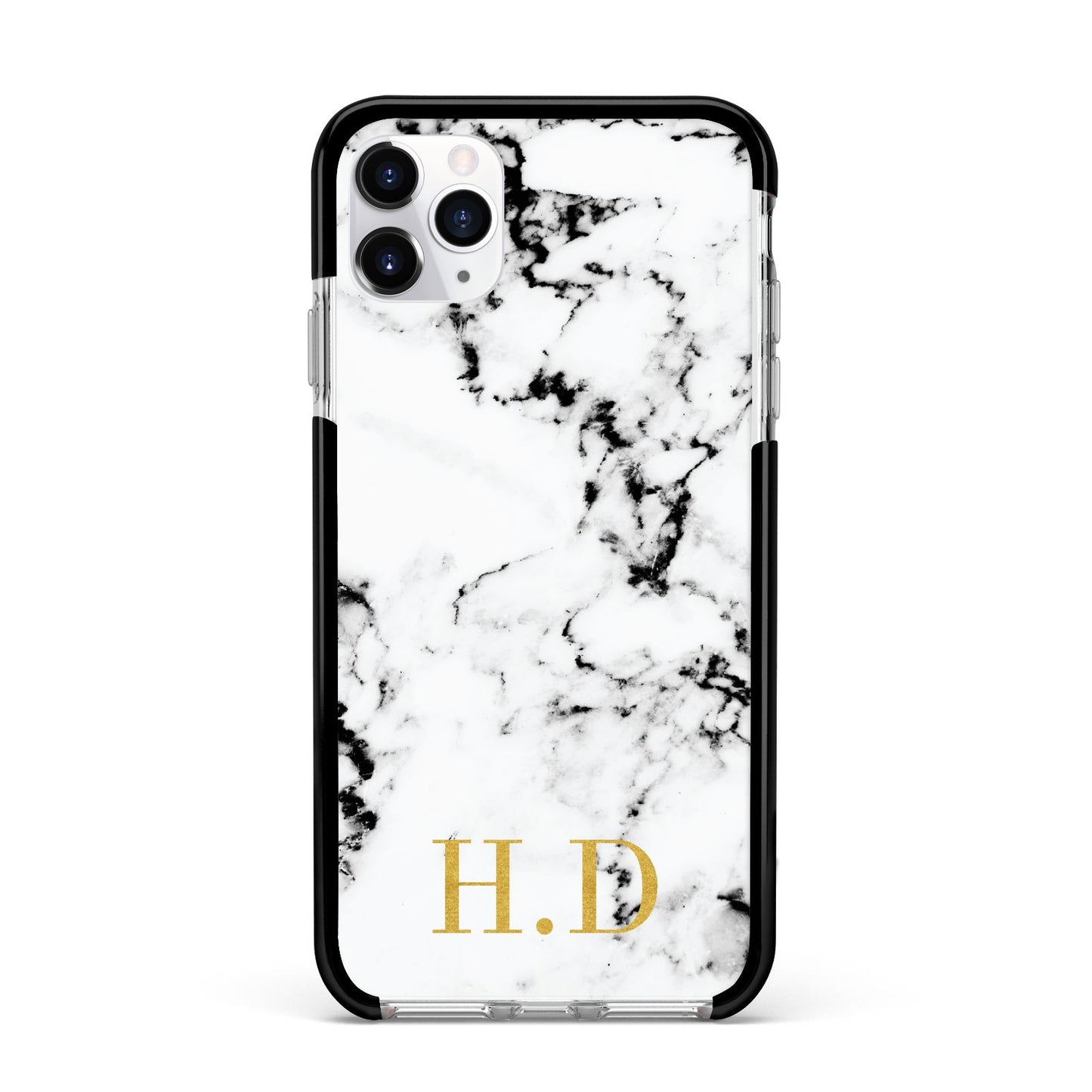 Personalised Gold Initials Marble New Apple iPhone 11 Pro Max in Silver with Black Impact Case