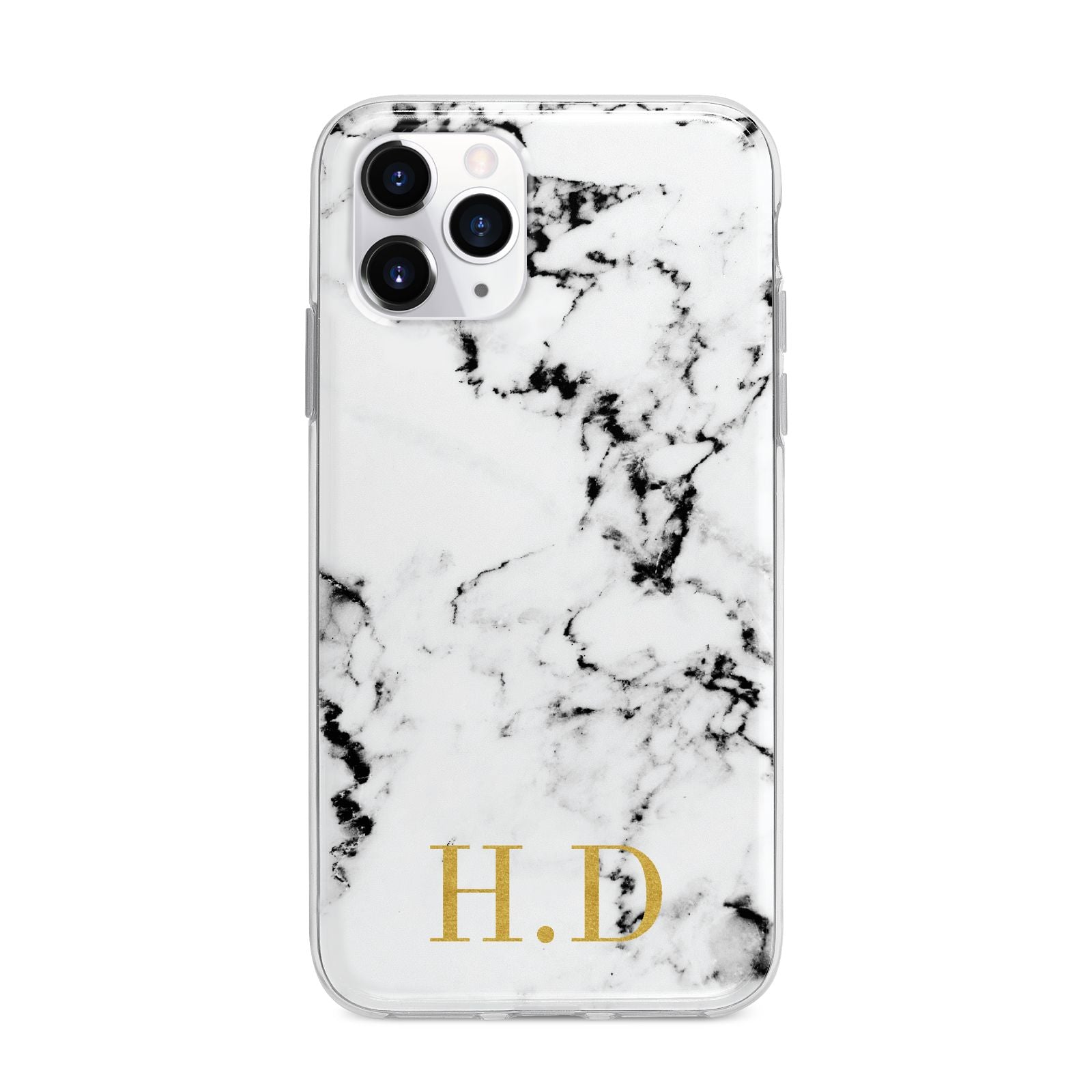 Personalised Gold Initials Marble New Apple iPhone 11 Pro Max in Silver with Bumper Case