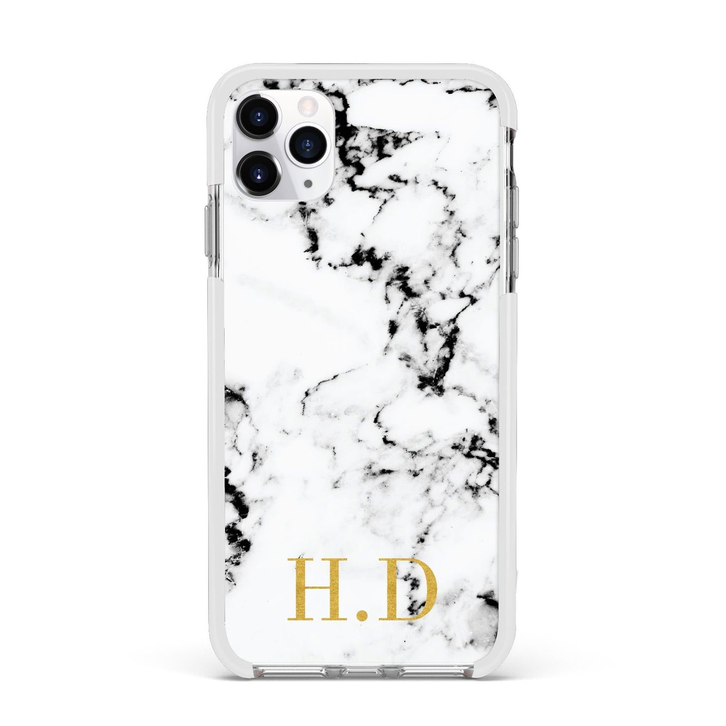Personalised Gold Initials Marble New Apple iPhone 11 Pro Max in Silver with White Impact Case