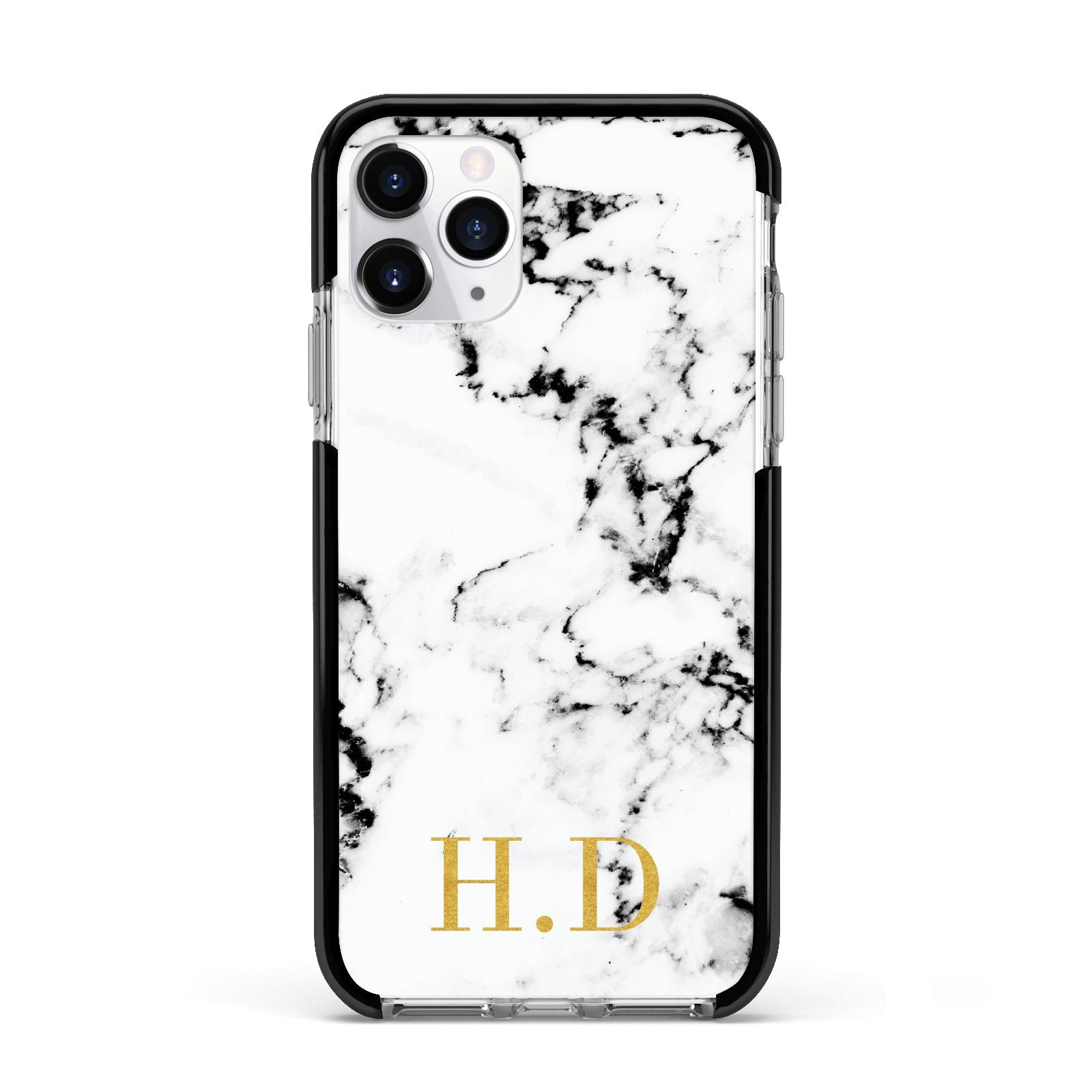 Personalised Gold Initials Marble New Apple iPhone 11 Pro in Silver with Black Impact Case