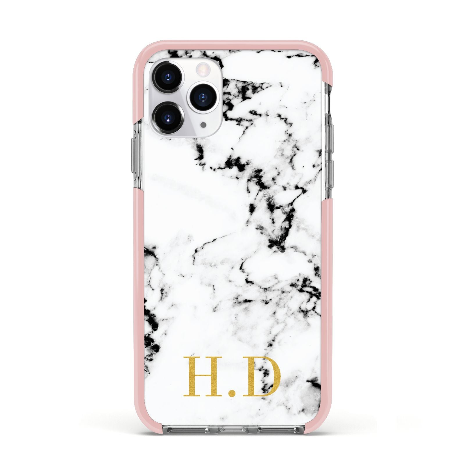 Personalised Gold Initials Marble New Apple iPhone 11 Pro in Silver with Pink Impact Case