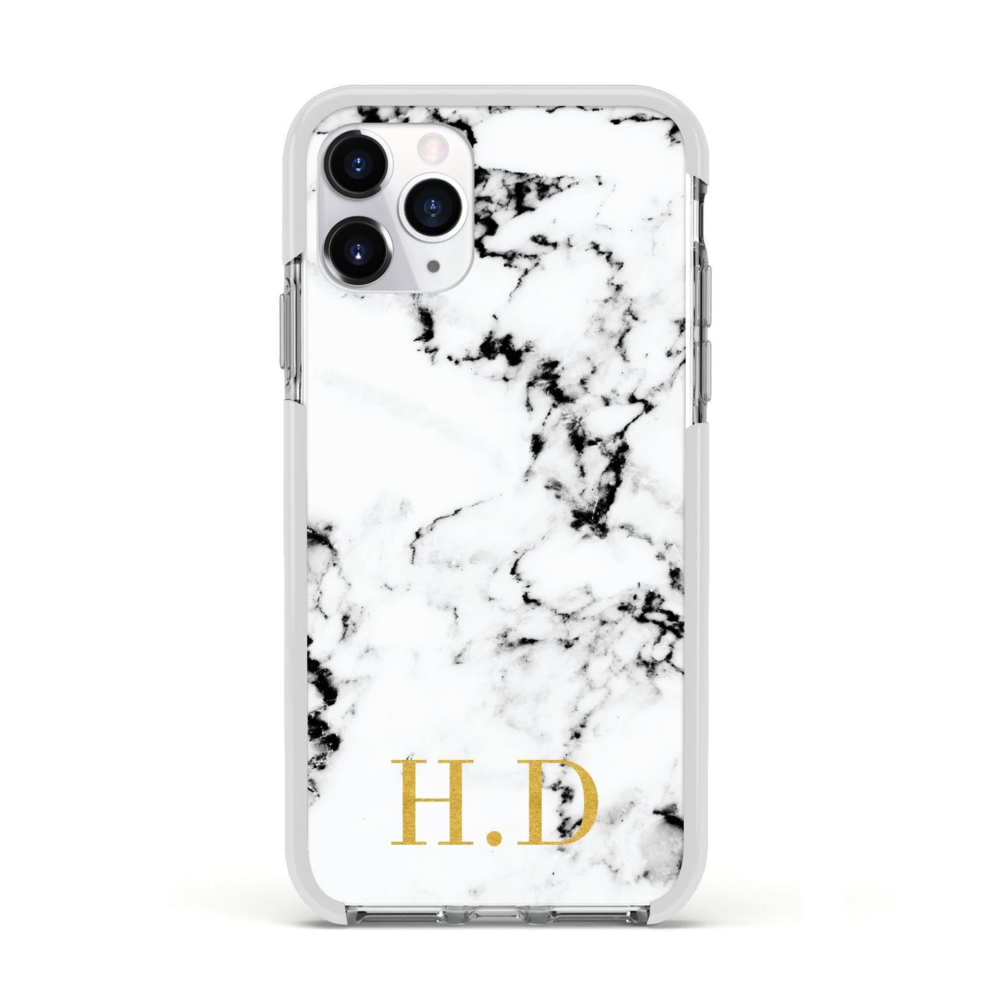 Personalised Gold Initials Marble New Apple iPhone 11 Pro in Silver with White Impact Case
