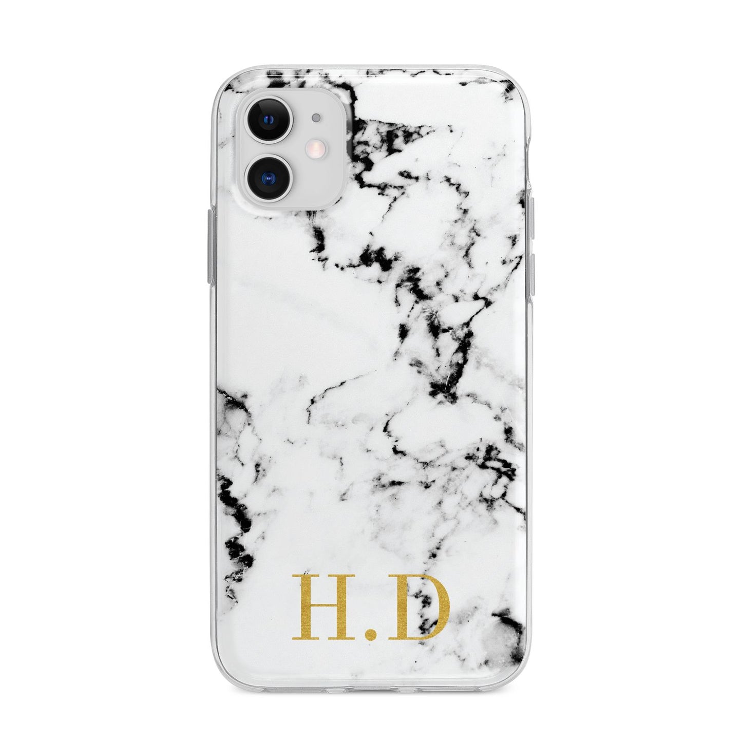 Personalised Gold Initials Marble New Apple iPhone 11 in White with Bumper Case