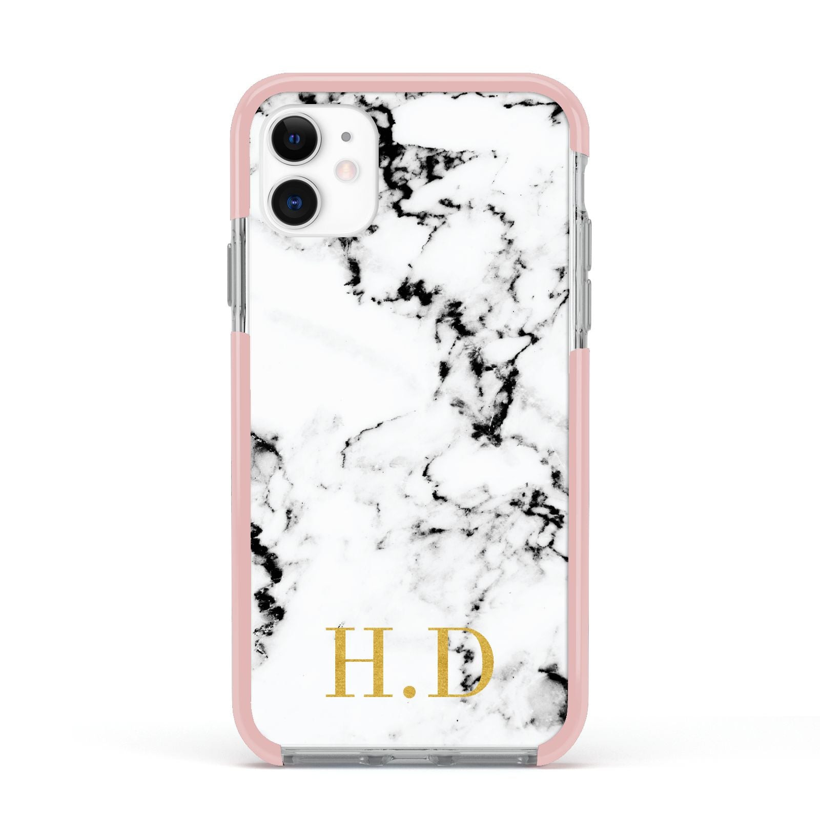 Personalised Gold Initials Marble New Apple iPhone 11 in White with Pink Impact Case
