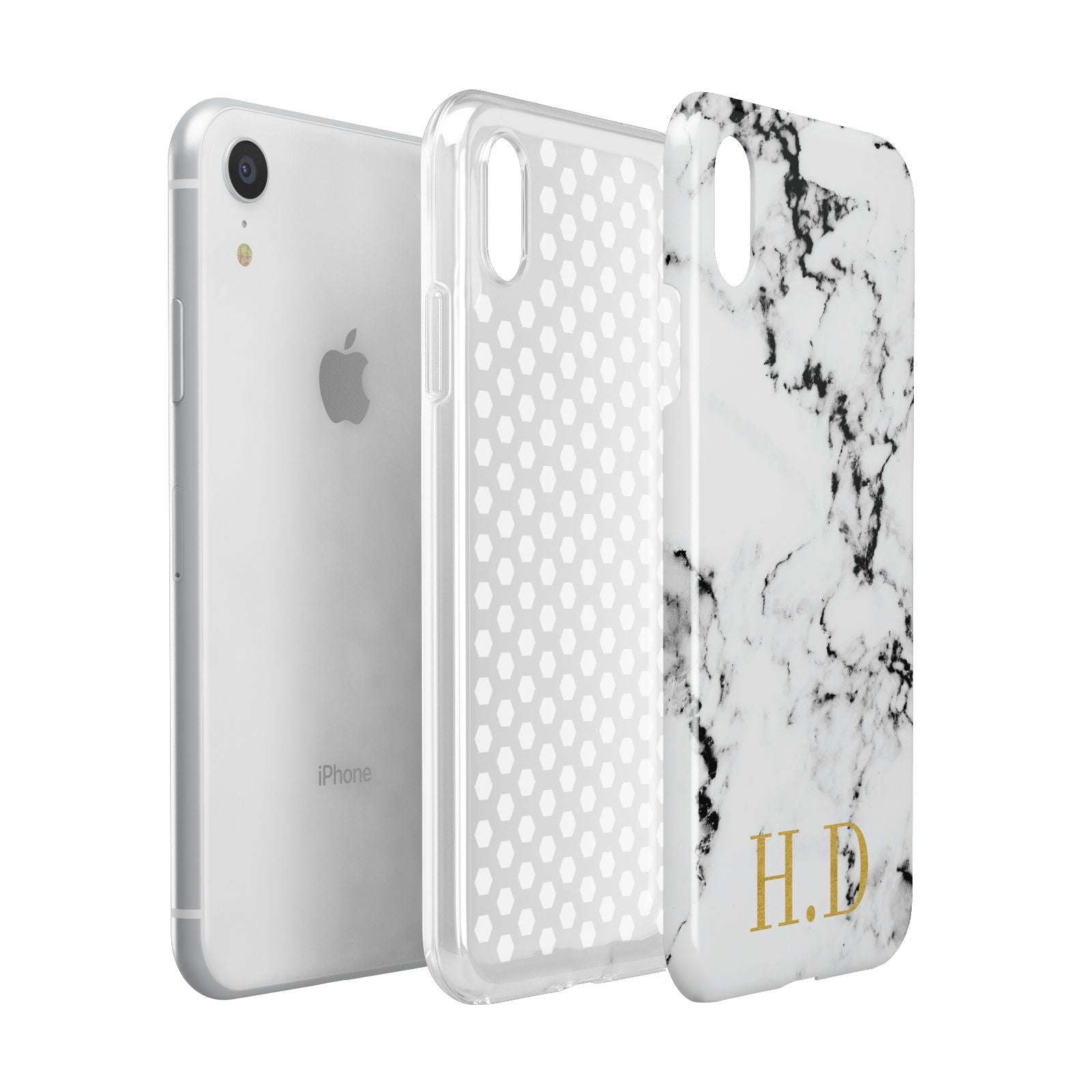 Personalised Gold Initials Marble New Apple iPhone XR White 3D Tough Case Expanded view