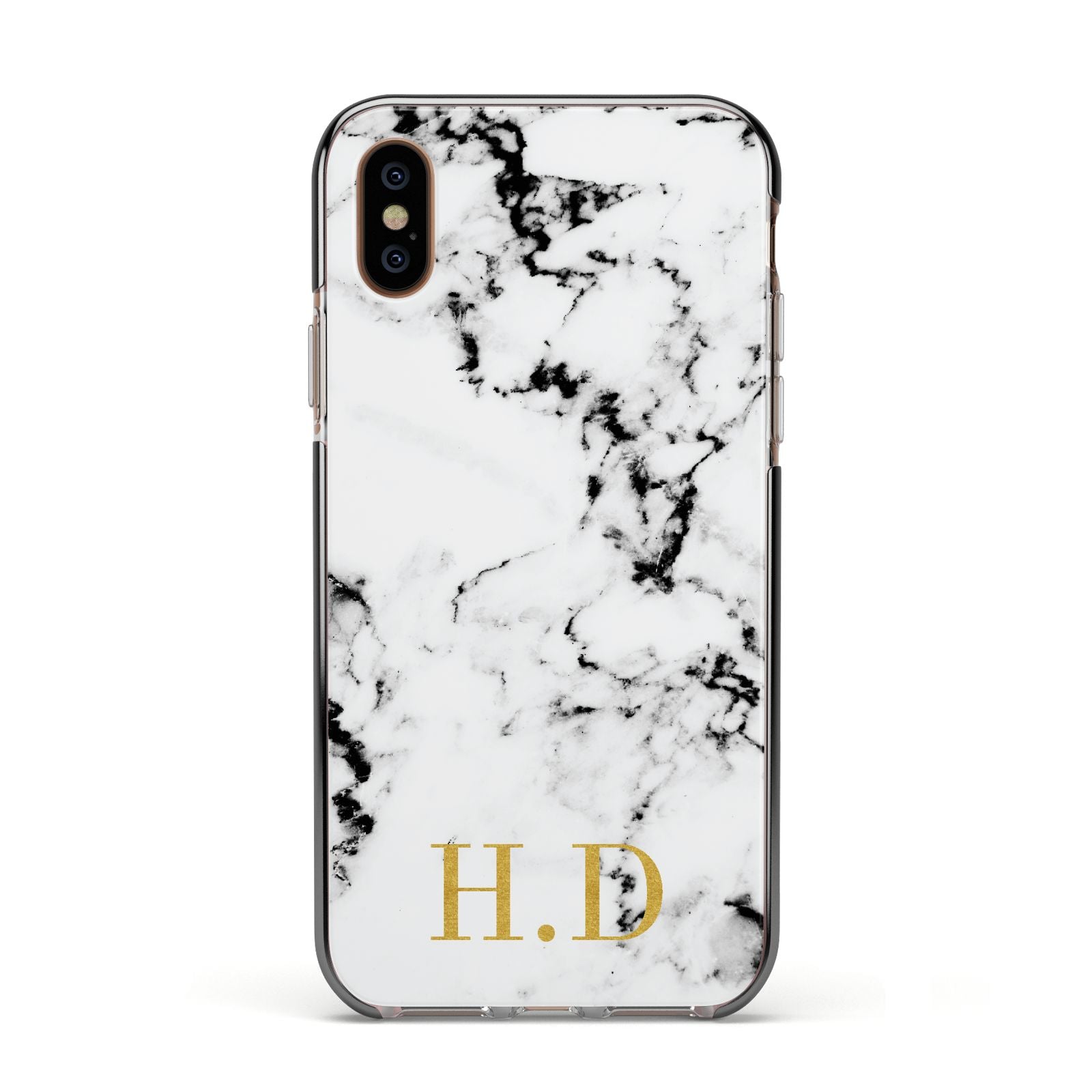 Personalised Gold Initials Marble New Apple iPhone Xs Impact Case Black Edge on Gold Phone