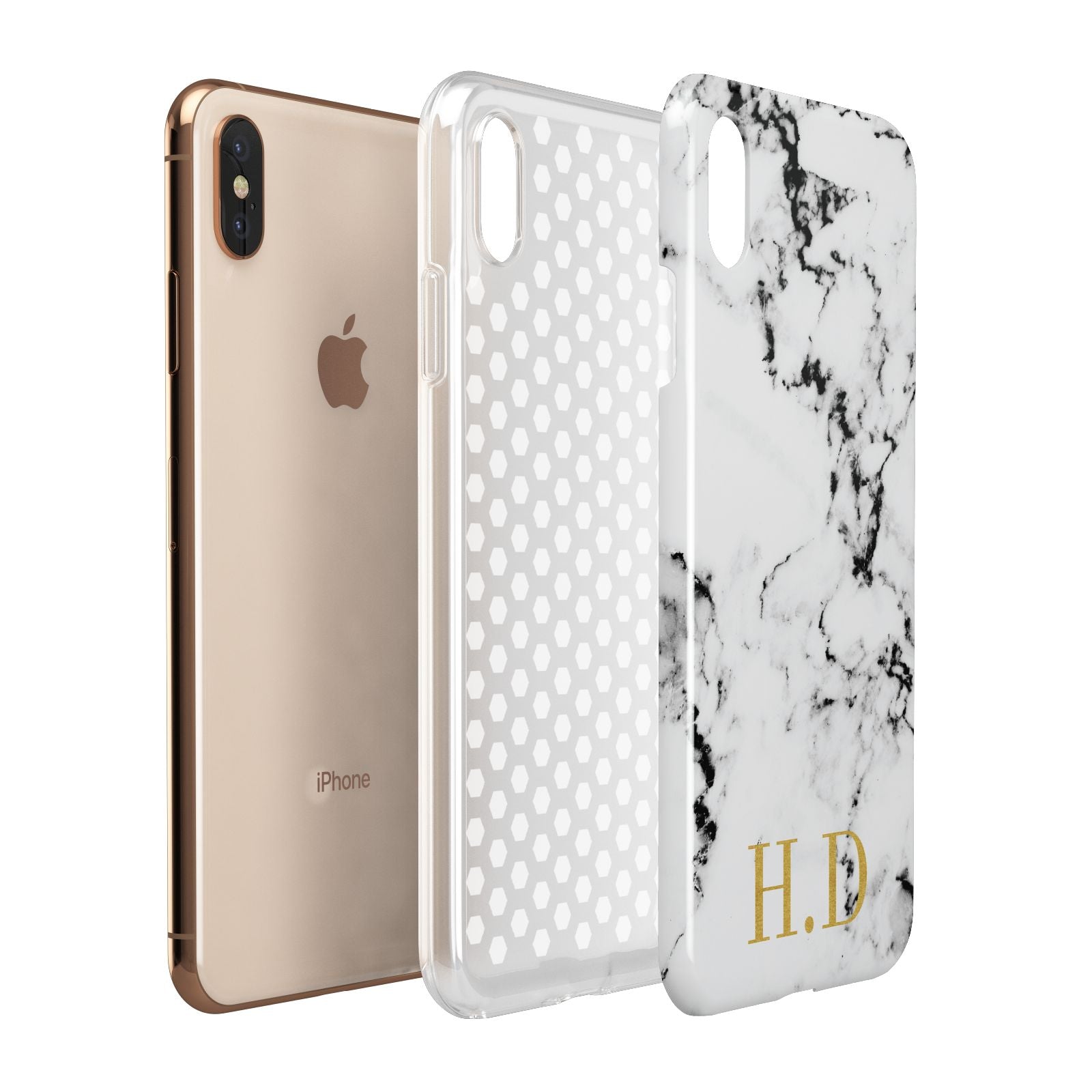 Personalised Gold Initials Marble New Apple iPhone Xs Max 3D Tough Case Expanded View