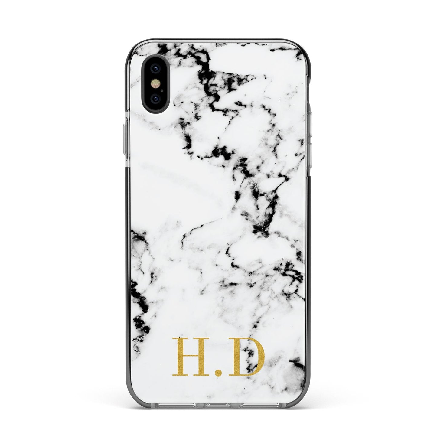 Personalised Gold Initials Marble New Apple iPhone Xs Max Impact Case Black Edge on Black Phone