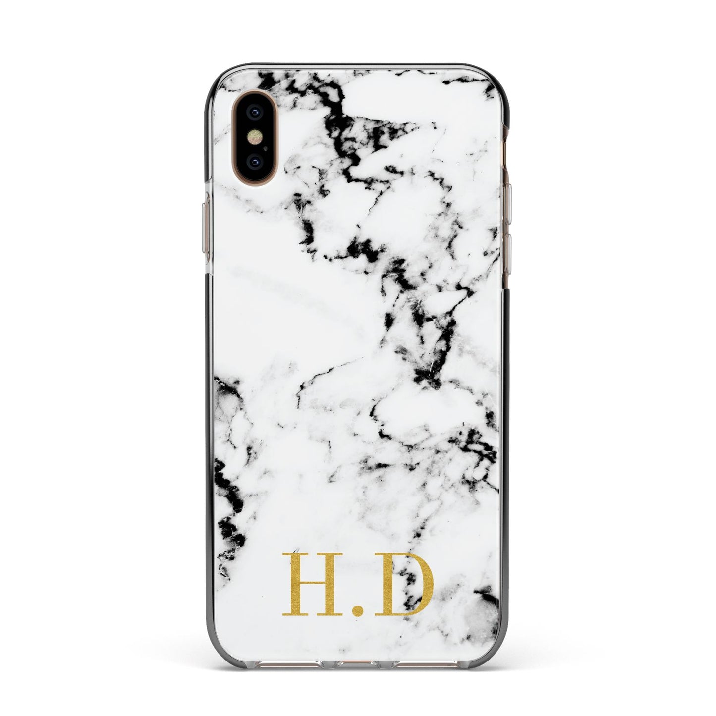 Personalised Gold Initials Marble New Apple iPhone Xs Max Impact Case Black Edge on Gold Phone