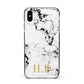 Personalised Gold Initials Marble New Apple iPhone Xs Max Impact Case Black Edge on Silver Phone
