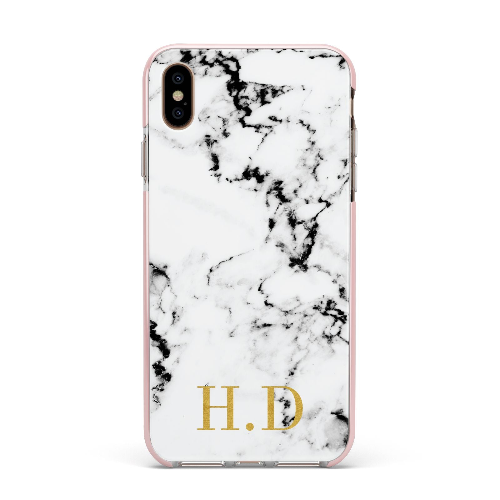 Personalised Gold Initials Marble New Apple iPhone Xs Max Impact Case Pink Edge on Gold Phone