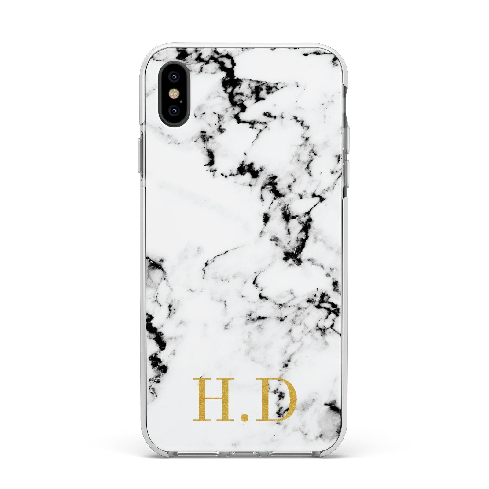 Personalised Gold Initials Marble New Apple iPhone Xs Max Impact Case White Edge on Black Phone
