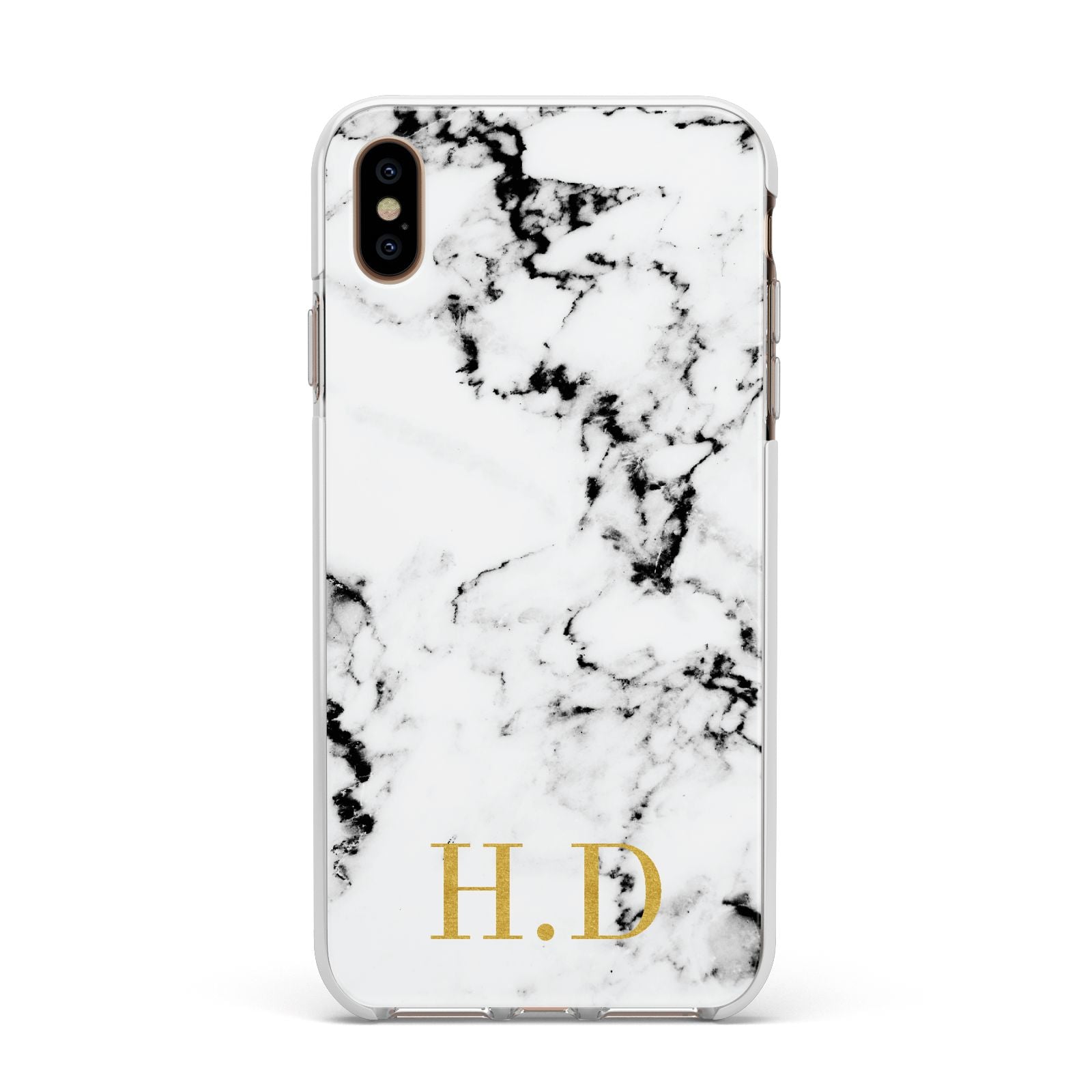 Personalised Gold Initials Marble New Apple iPhone Xs Max Impact Case White Edge on Gold Phone