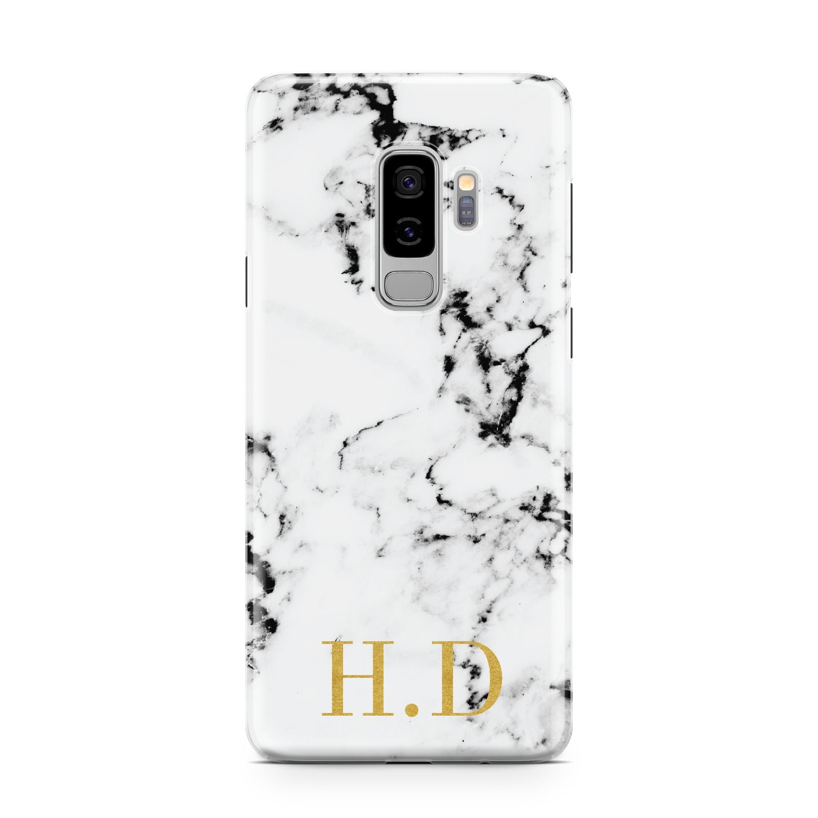 Personalised Gold Initials Marble New Samsung Galaxy S9 Plus Case on Silver phone