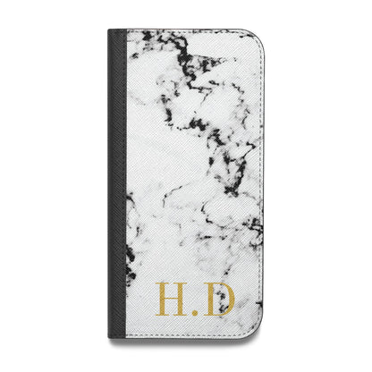 Personalised Gold Initials Marble New Vegan Leather Flip iPhone Case