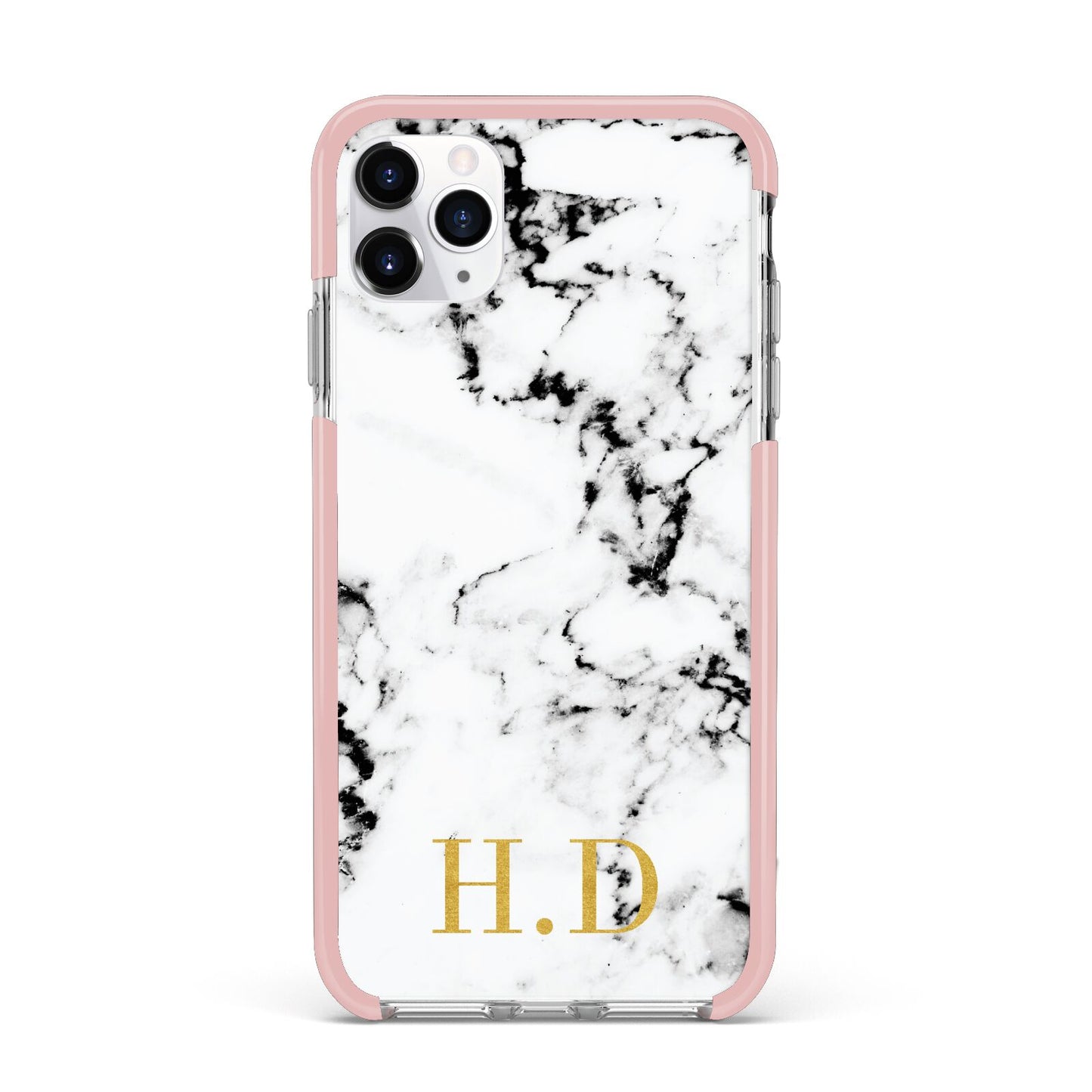 Personalised Gold Initials Marble New iPhone 11 Pro Max Impact Pink Edge Case