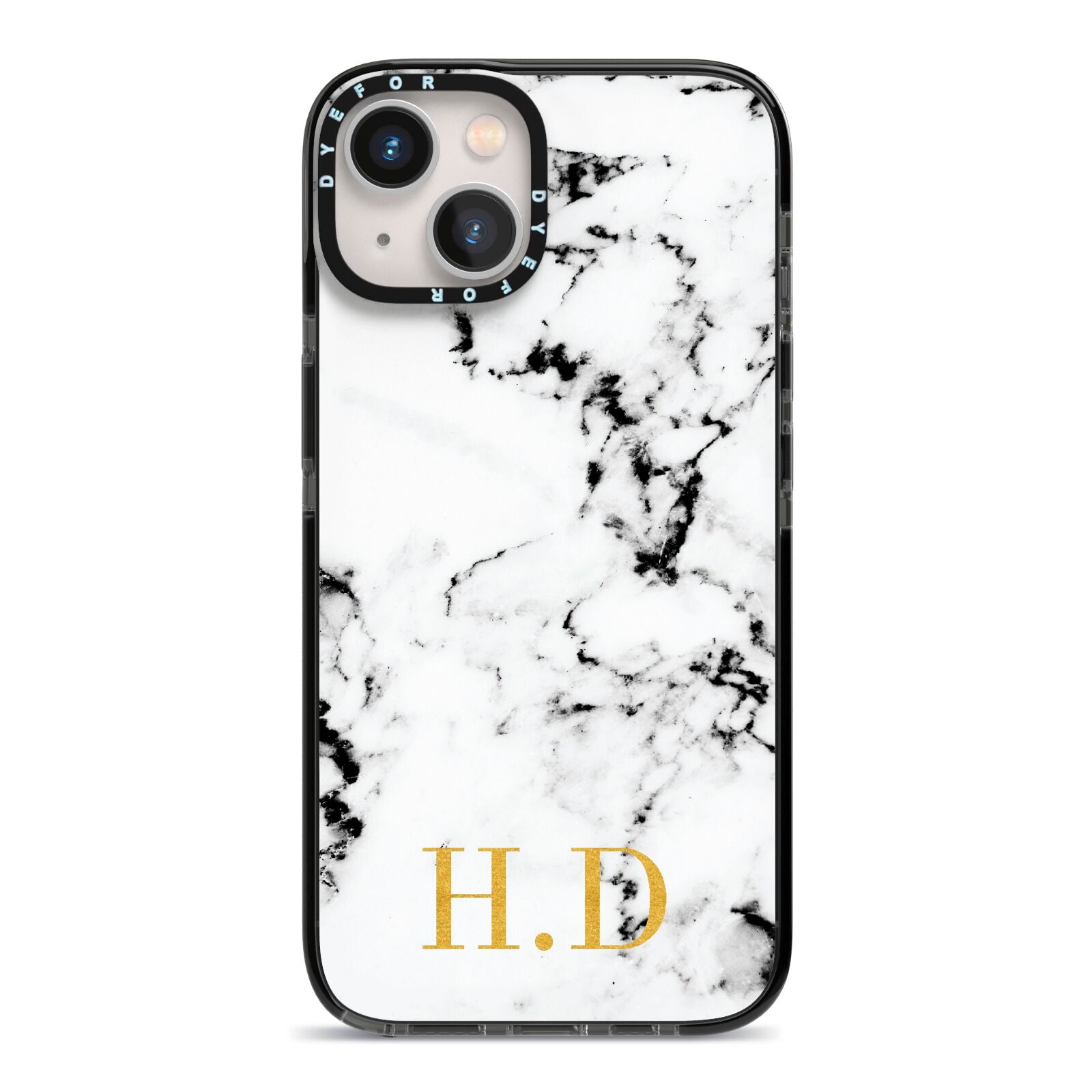 Personalised Gold Initials Marble New iPhone 13 Black Impact Case on Silver phone