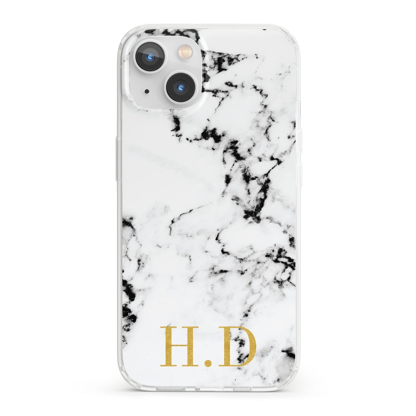 Personalised Gold Initials Marble New iPhone 13 Clear Bumper Case