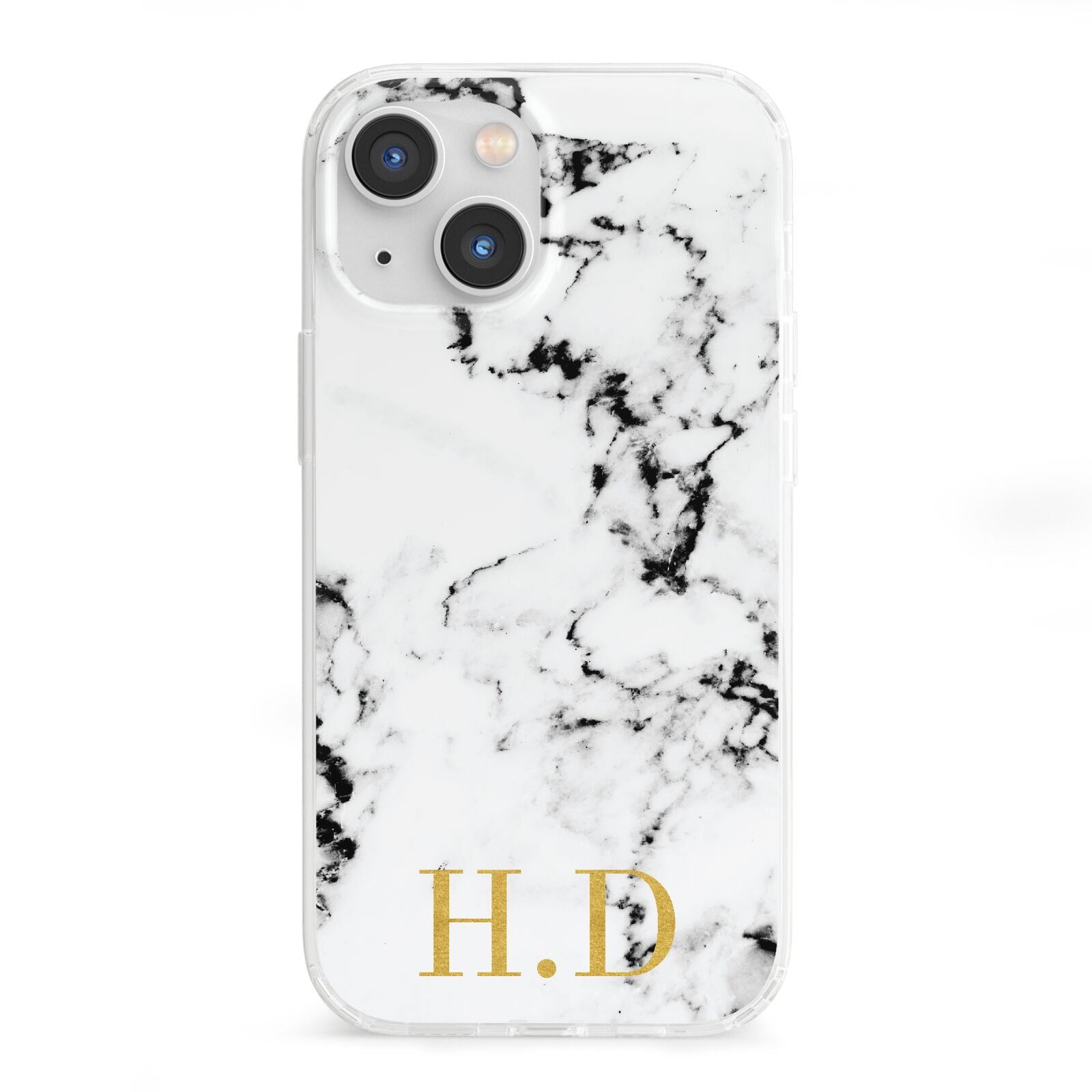 Personalised Gold Initials Marble New iPhone 13 Mini Clear Bumper Case