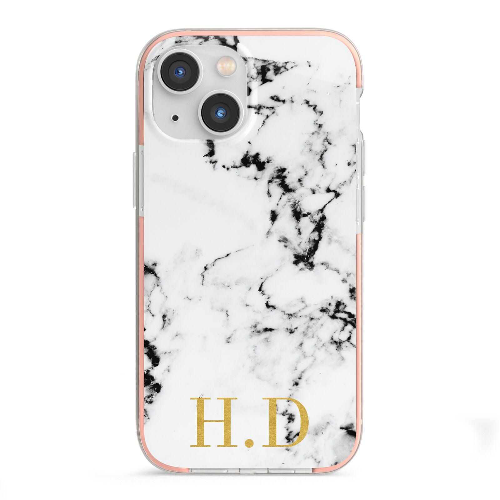 Personalised Gold Initials Marble New iPhone 13 Mini TPU Impact Case with Pink Edges