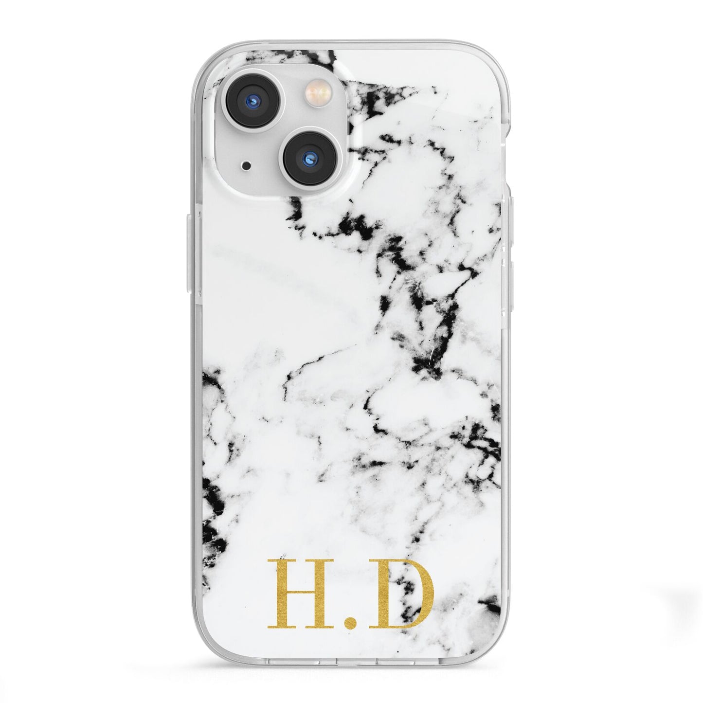 Personalised Gold Initials Marble New iPhone 13 Mini TPU Impact Case with White Edges
