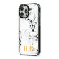 Personalised Gold Initials Marble New iPhone 13 Pro Max Black Impact Case Side Angle on Silver phone