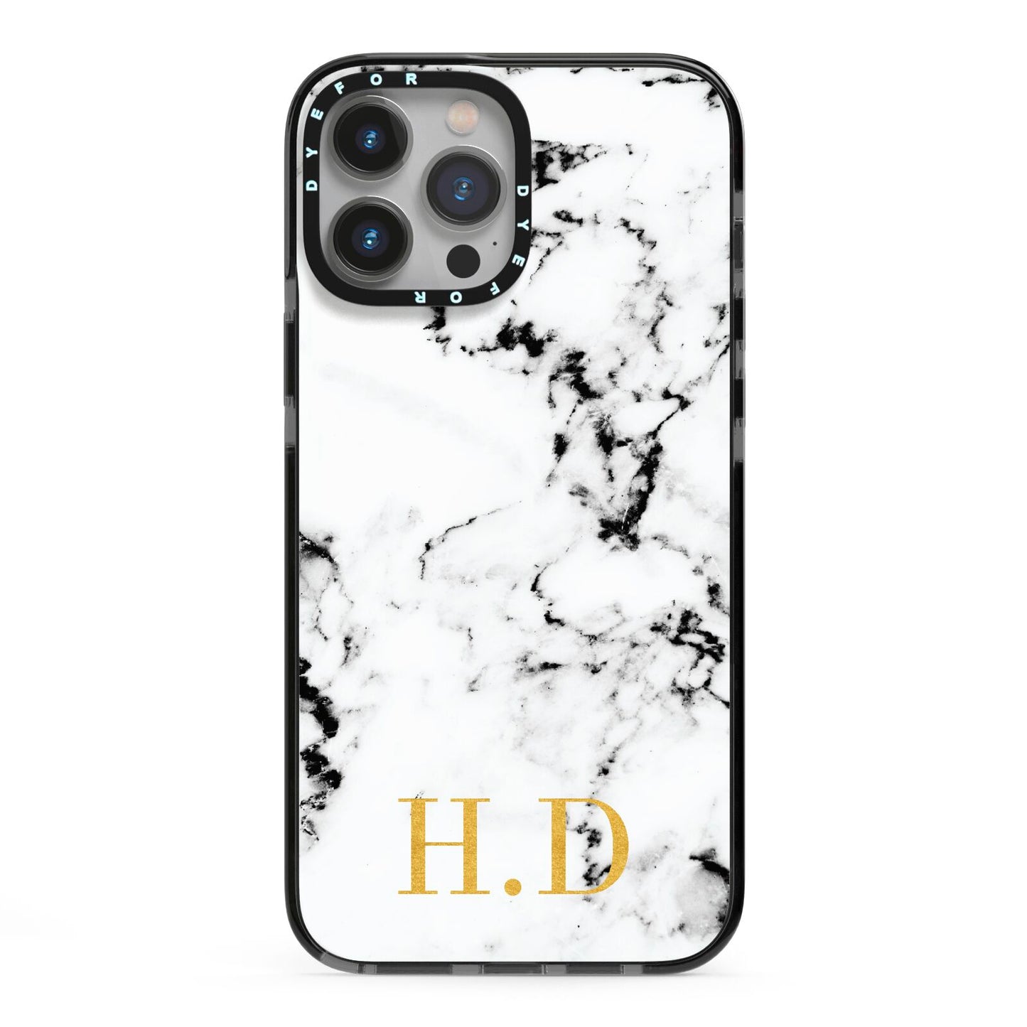 Personalised Gold Initials Marble New iPhone 13 Pro Max Black Impact Case on Silver phone