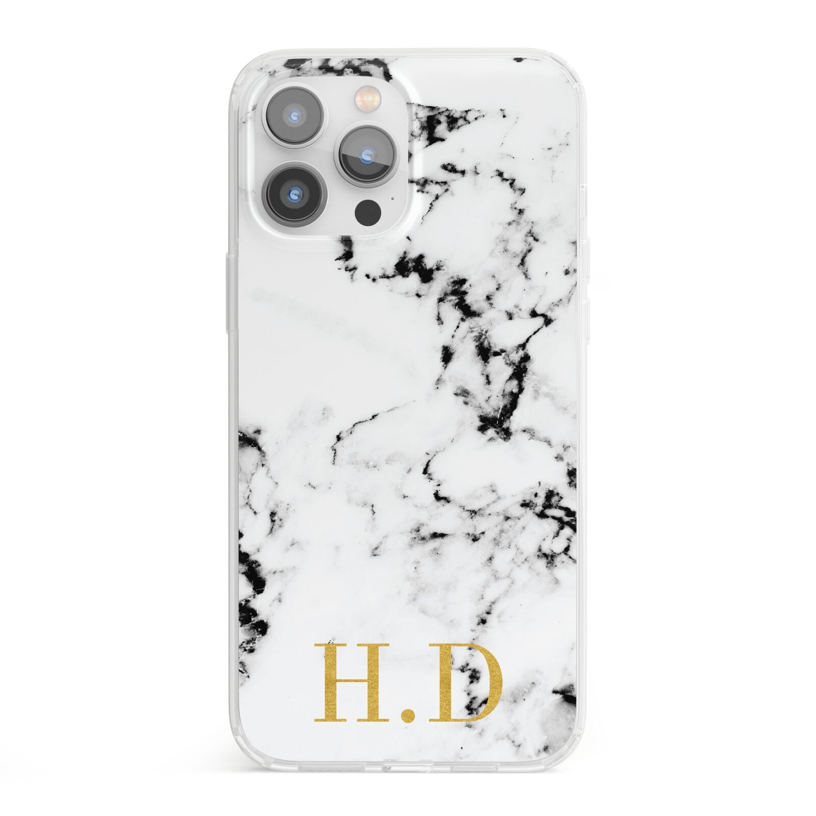Personalised Gold Initials Marble New iPhone 13 Pro Max Clear Bumper Case