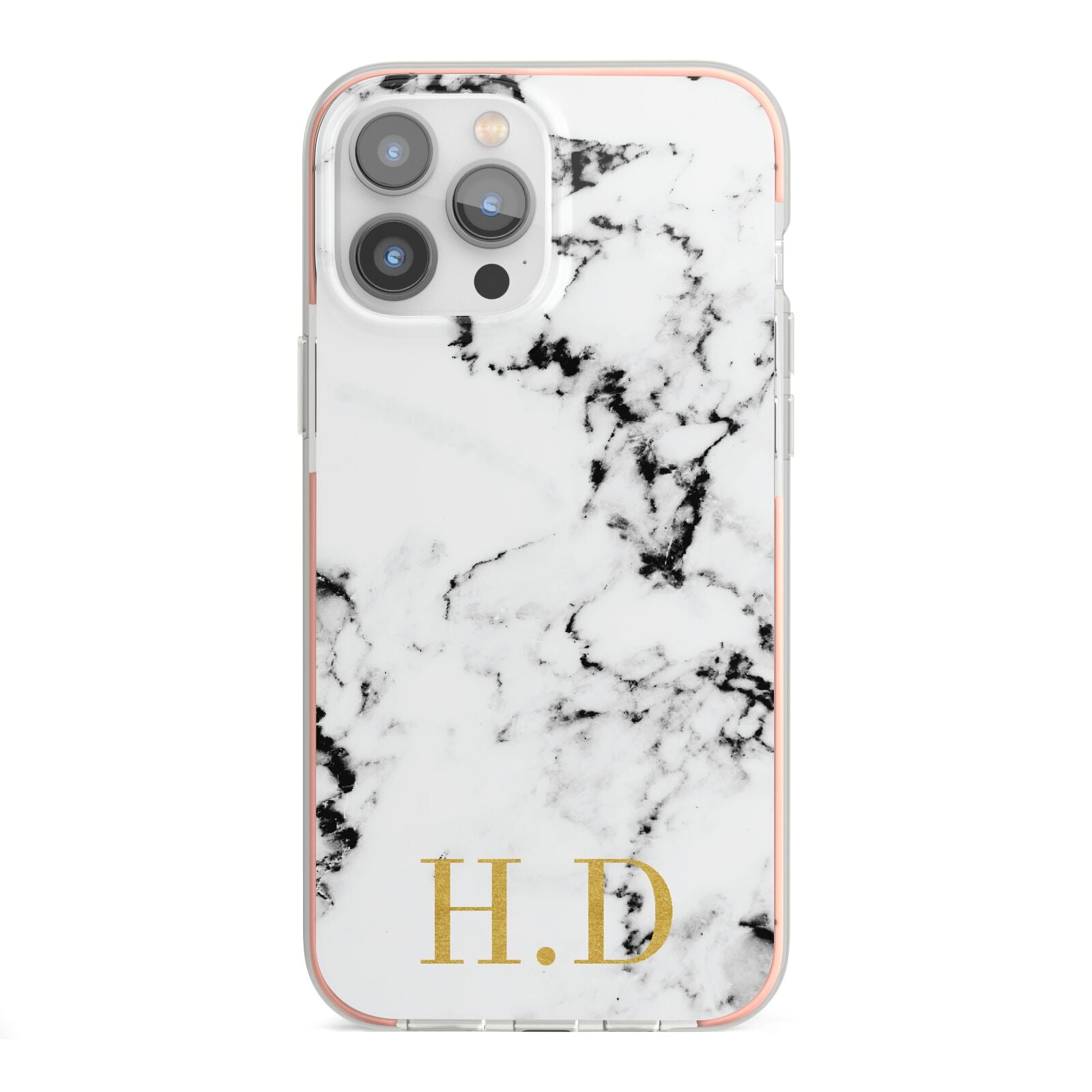 Personalised Gold Initials Marble New iPhone 13 Pro Max TPU Impact Case with Pink Edges