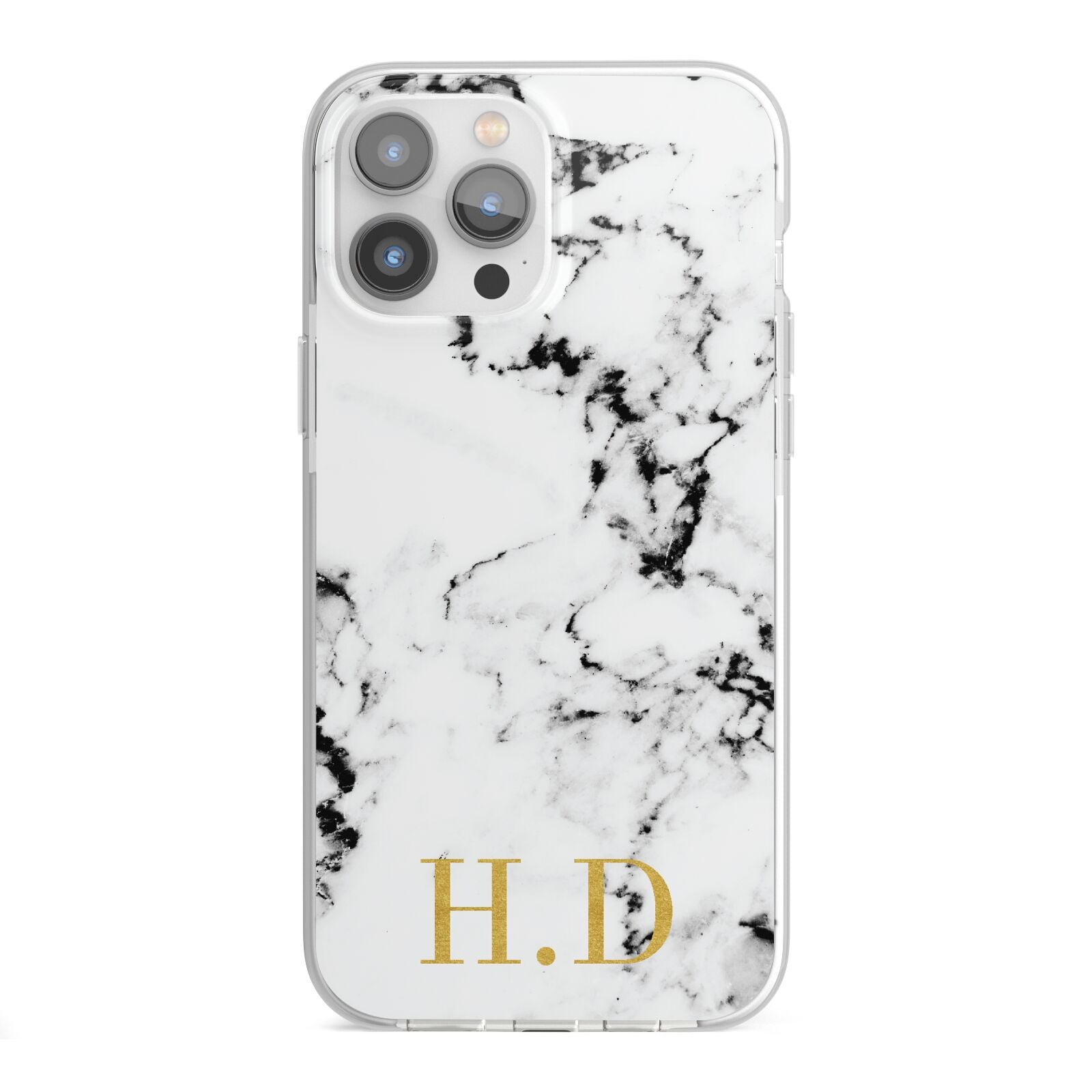 Personalised Gold Initials Marble New iPhone 13 Pro Max TPU Impact Case with White Edges