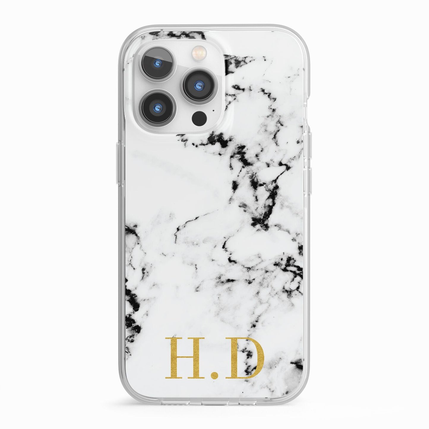 Personalised Gold Initials Marble New iPhone 13 Pro TPU Impact Case with White Edges