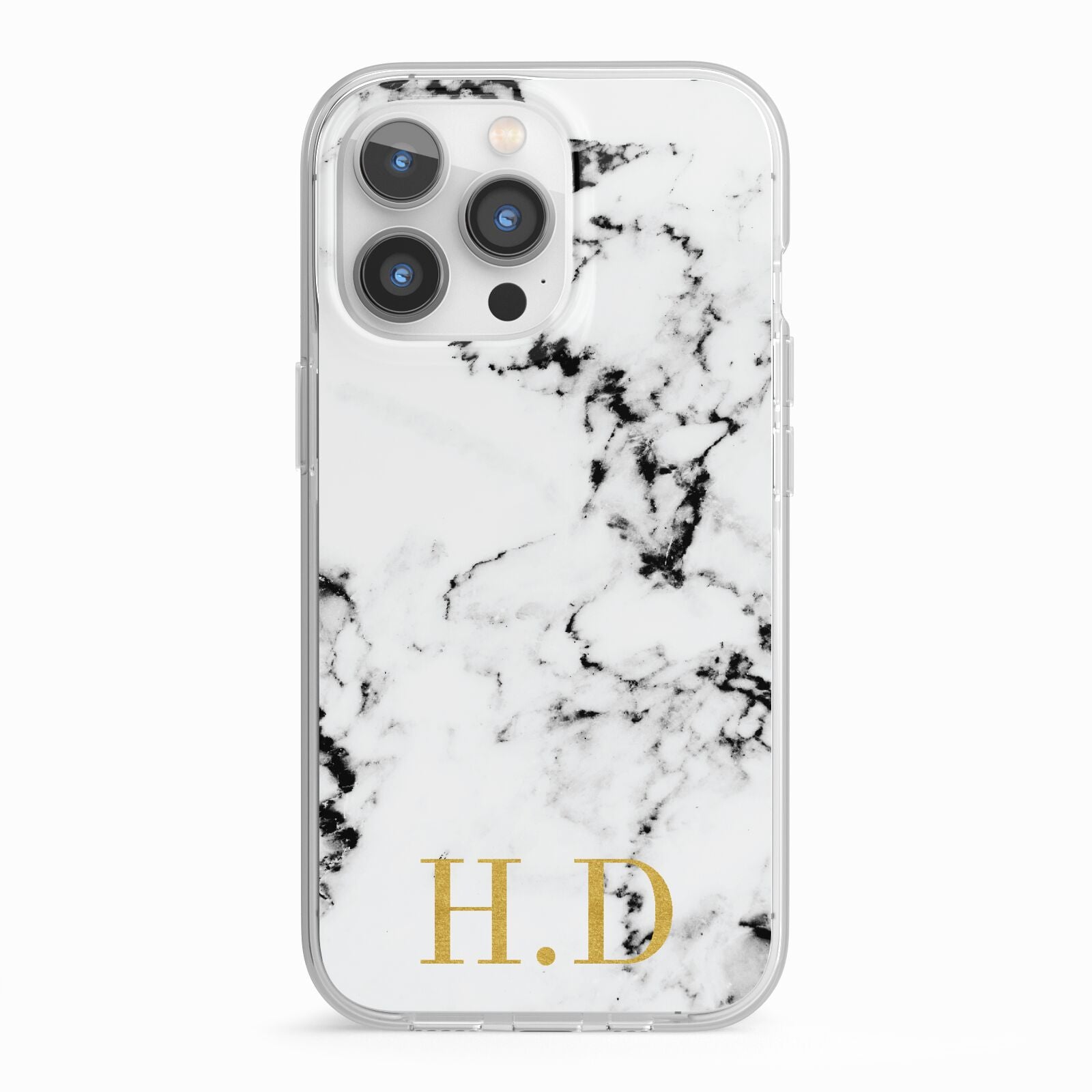 Personalised Gold Initials Marble New iPhone 13 Pro TPU Impact Case with White Edges