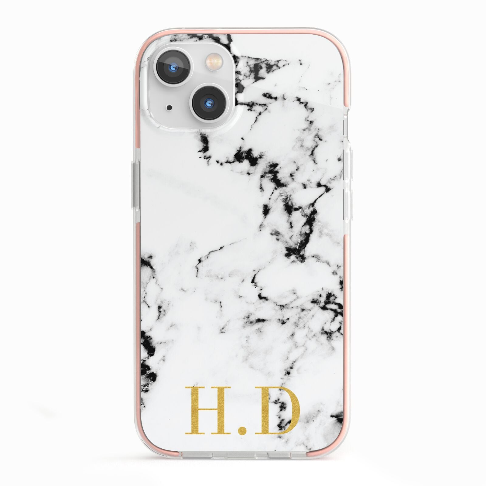 Personalised Gold Initials Marble New iPhone 13 TPU Impact Case with Pink Edges