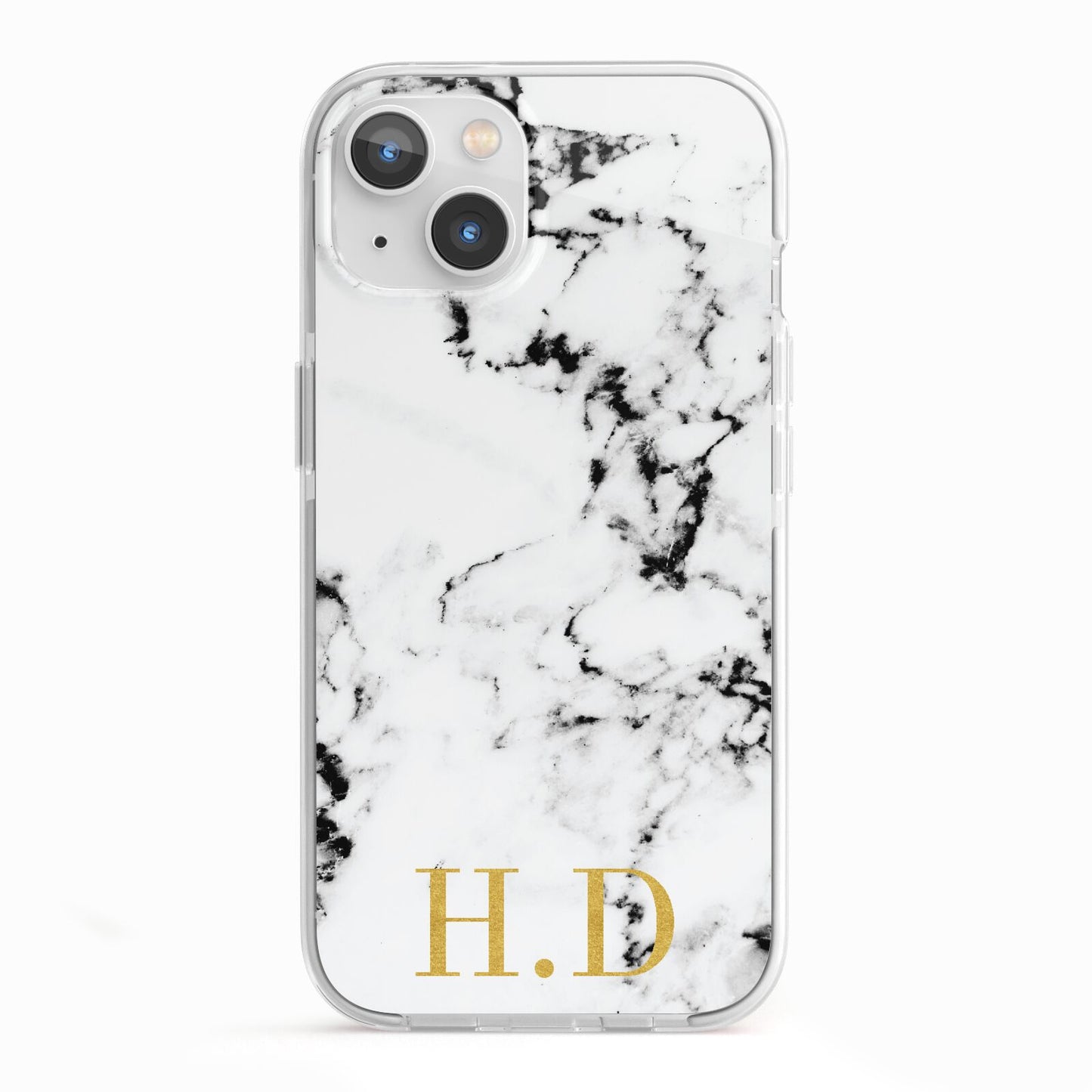 Personalised Gold Initials Marble New iPhone 13 TPU Impact Case with White Edges