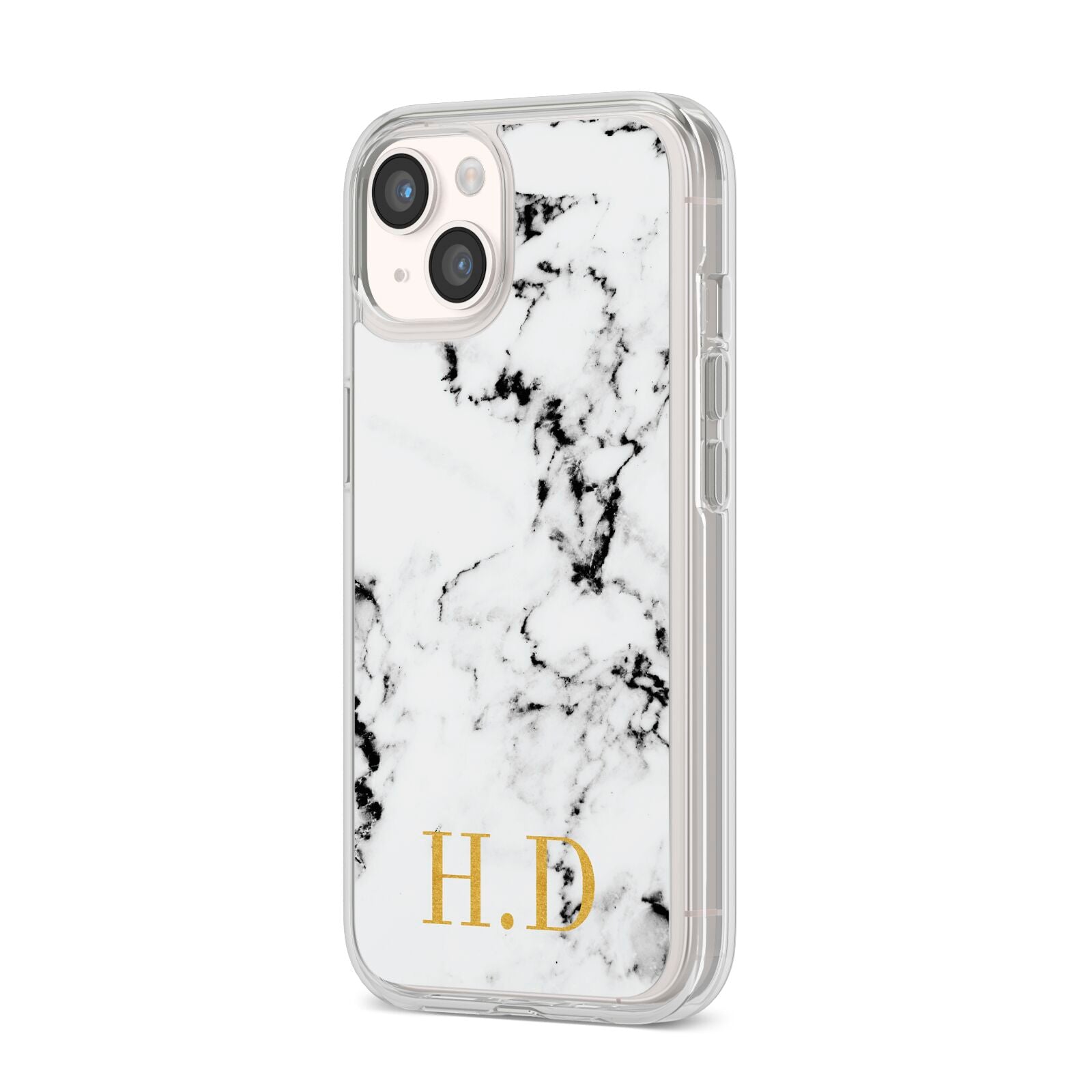 Personalised Gold Initials Marble New iPhone 14 Clear Tough Case Starlight Angled Image