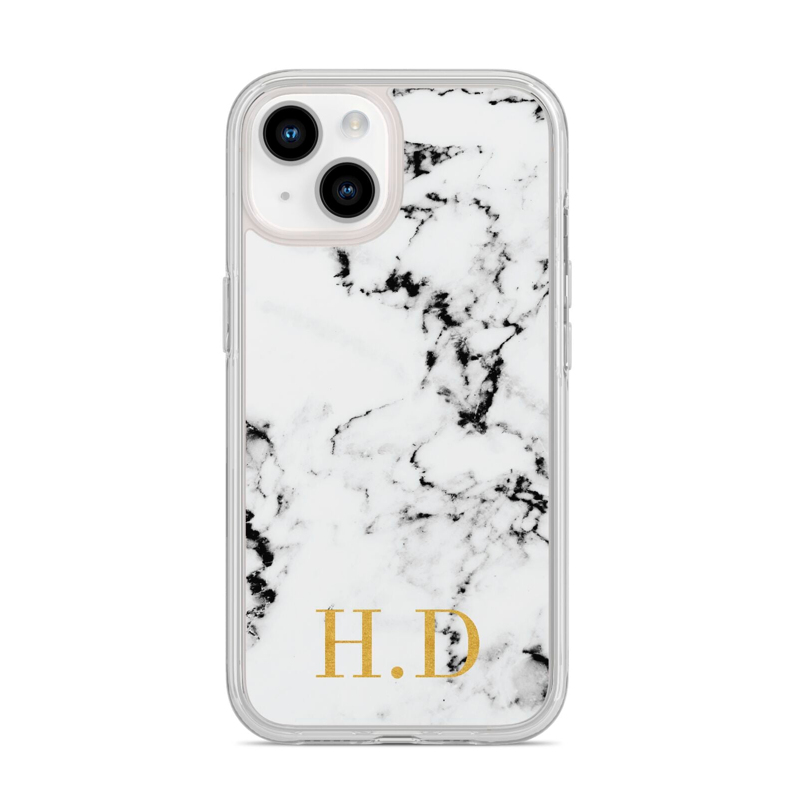 Personalised Gold Initials Marble New iPhone 14 Clear Tough Case Starlight