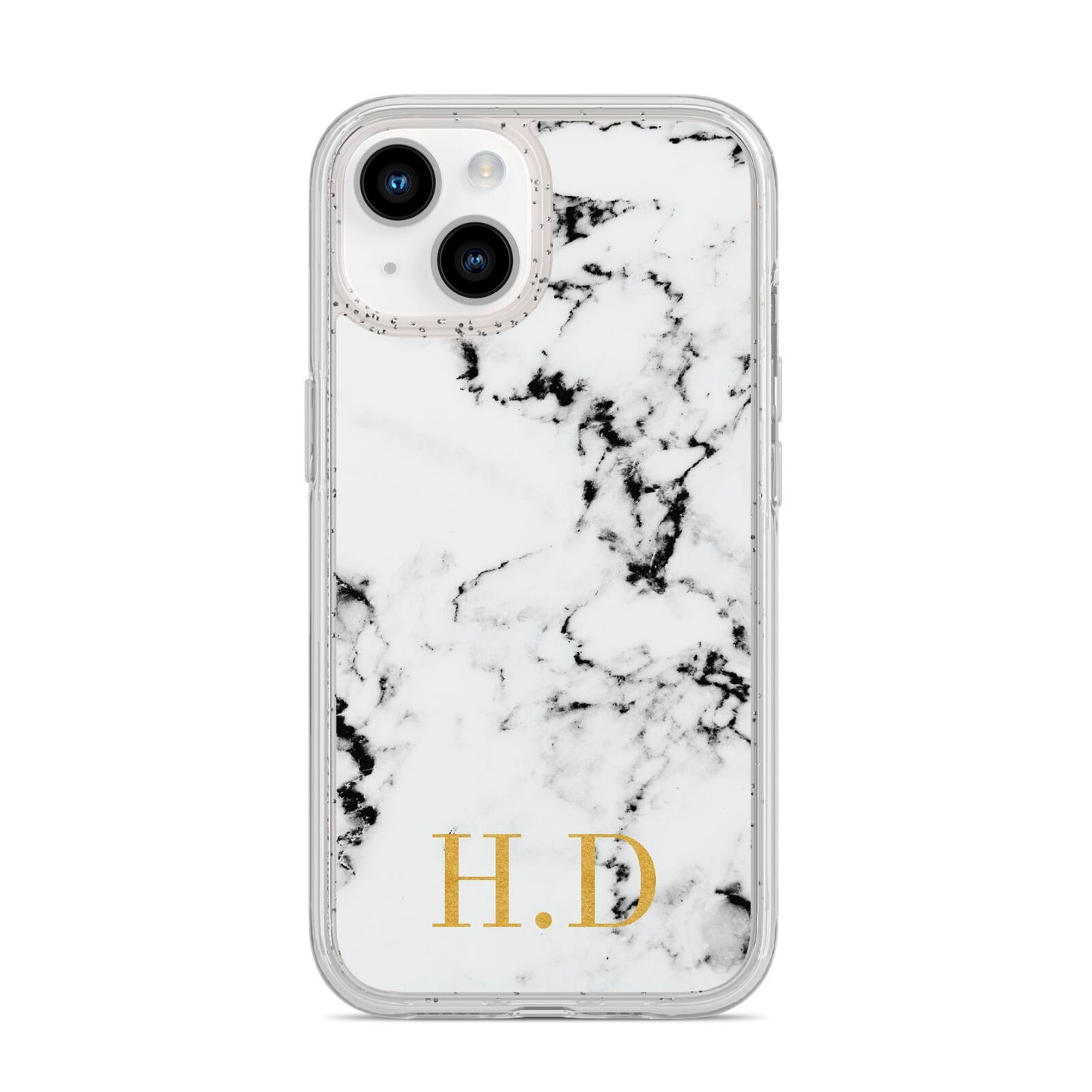 Personalised Gold Initials Marble New iPhone 14 Glitter Tough Case Starlight