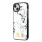 Personalised Gold Initials Marble New iPhone 14 Plus Black Impact Case Side Angle on Silver phone