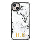 Personalised Gold Initials Marble New iPhone 14 Plus Black Impact Case on Silver phone