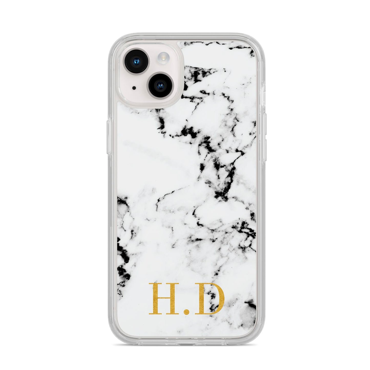 Personalised Gold Initials Marble New iPhone 14 Plus Clear Tough Case Starlight