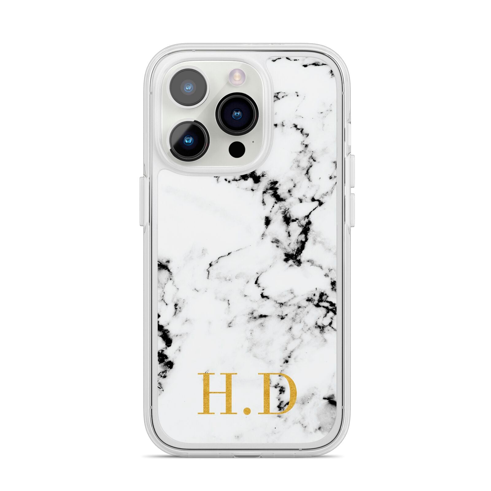 Personalised Gold Initials Marble New iPhone 14 Pro Clear Tough Case Silver