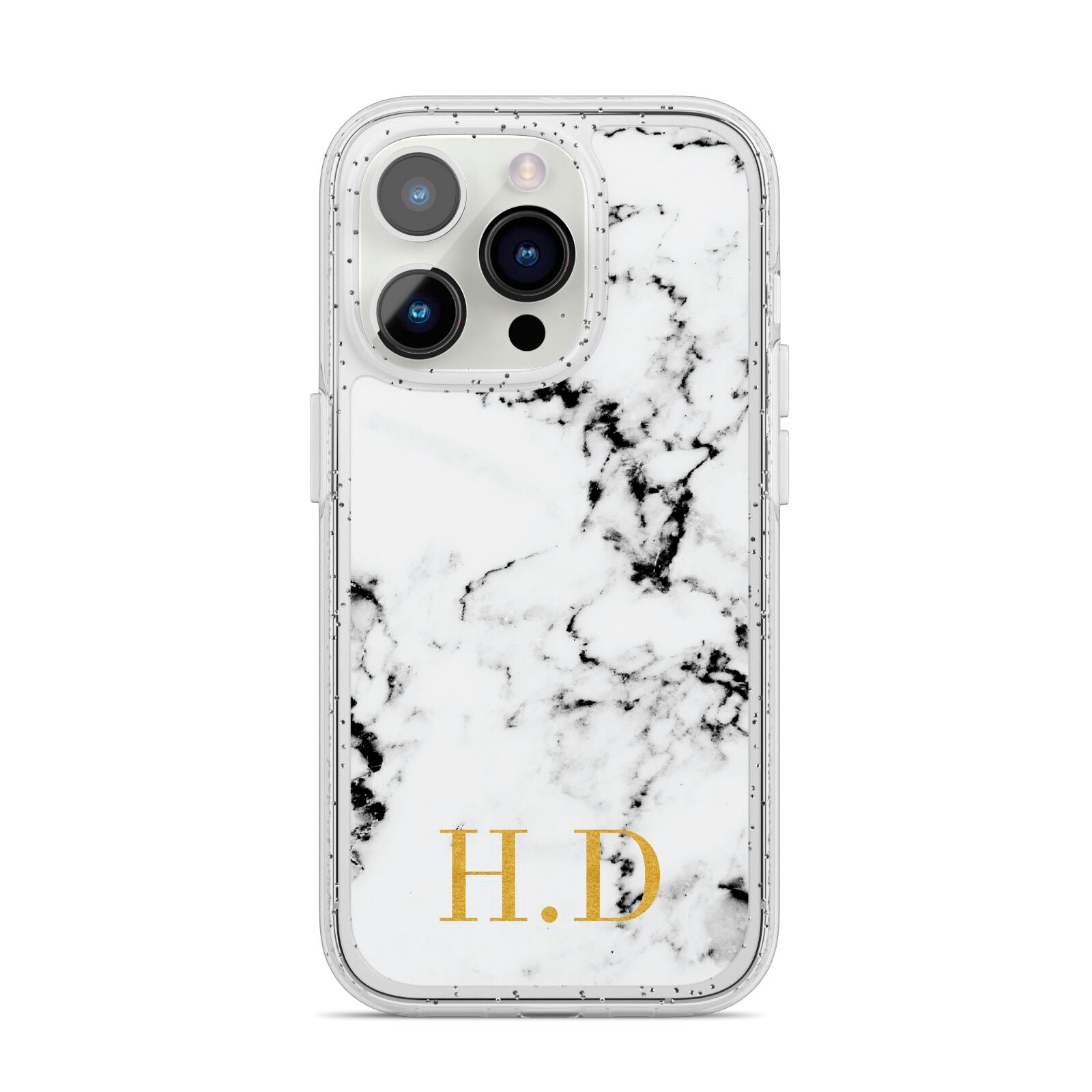 Personalised Gold Initials Marble New iPhone 14 Pro Glitter Tough Case Silver