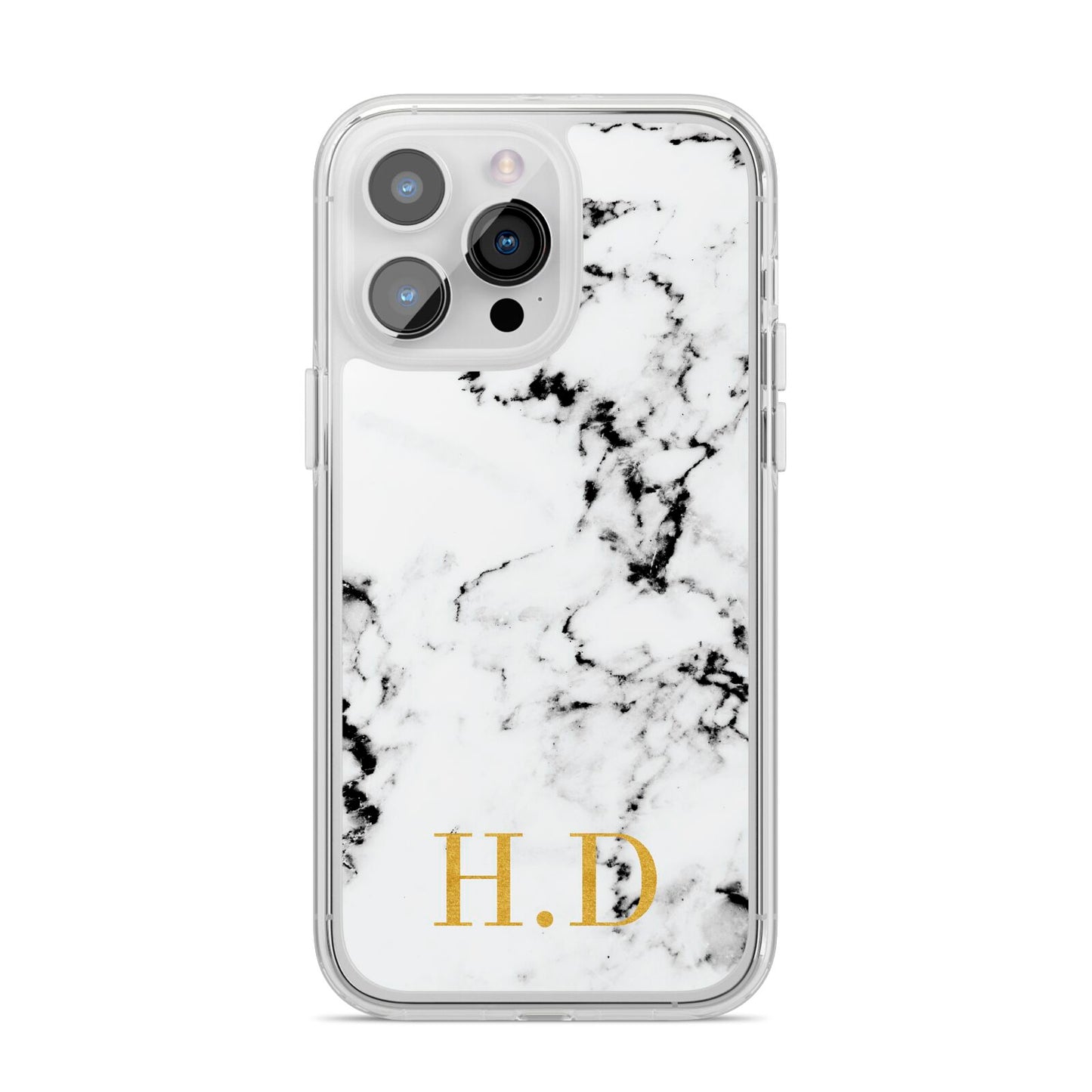 Personalised Gold Initials Marble New iPhone 14 Pro Max Clear Tough Case Silver