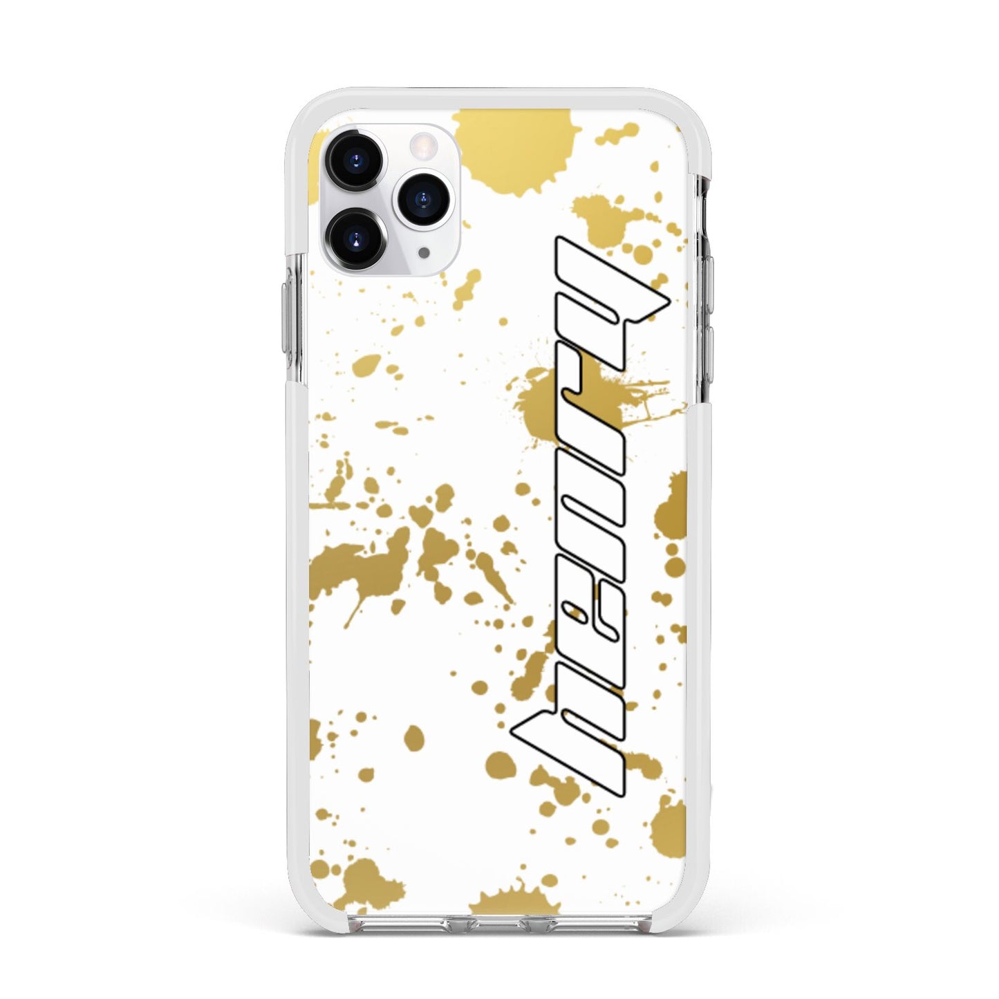Personalised Gold Ink Splash Apple iPhone 11 Pro Max in Silver with White Impact Case