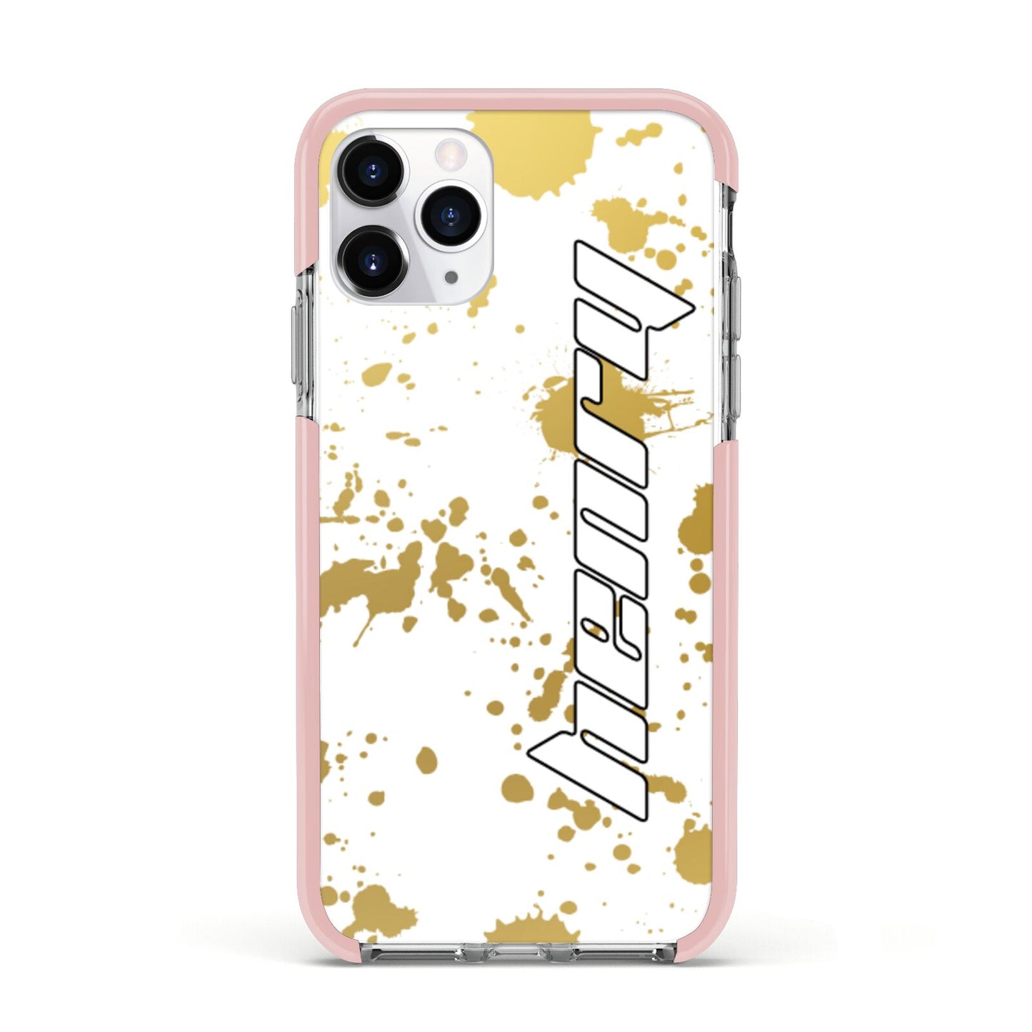 Personalised Gold Ink Splash Apple iPhone 11 Pro in Silver with Pink Impact Case