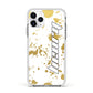 Personalised Gold Ink Splash Apple iPhone 11 Pro in Silver with White Impact Case