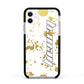 Personalised Gold Ink Splash Apple iPhone 11 in White with Black Impact Case