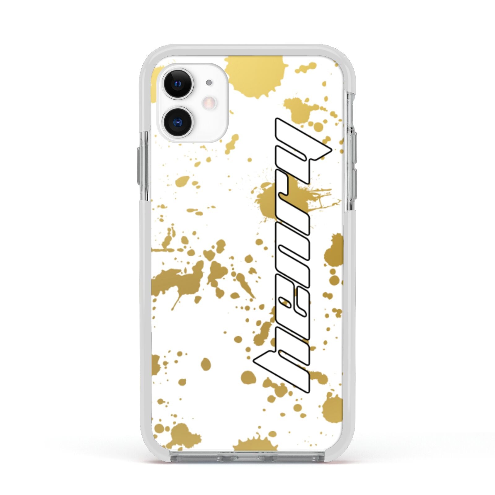 Personalised Gold Ink Splash Apple iPhone 11 in White with White Impact Case