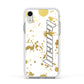 Personalised Gold Ink Splash Apple iPhone XR Impact Case White Edge on Silver Phone