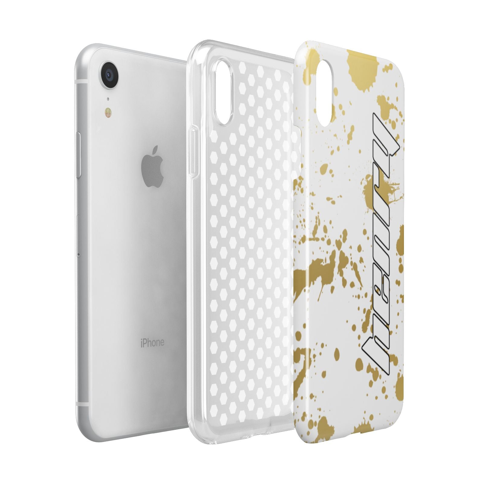 Personalised Gold Ink Splash Apple iPhone XR White 3D Tough Case Expanded view